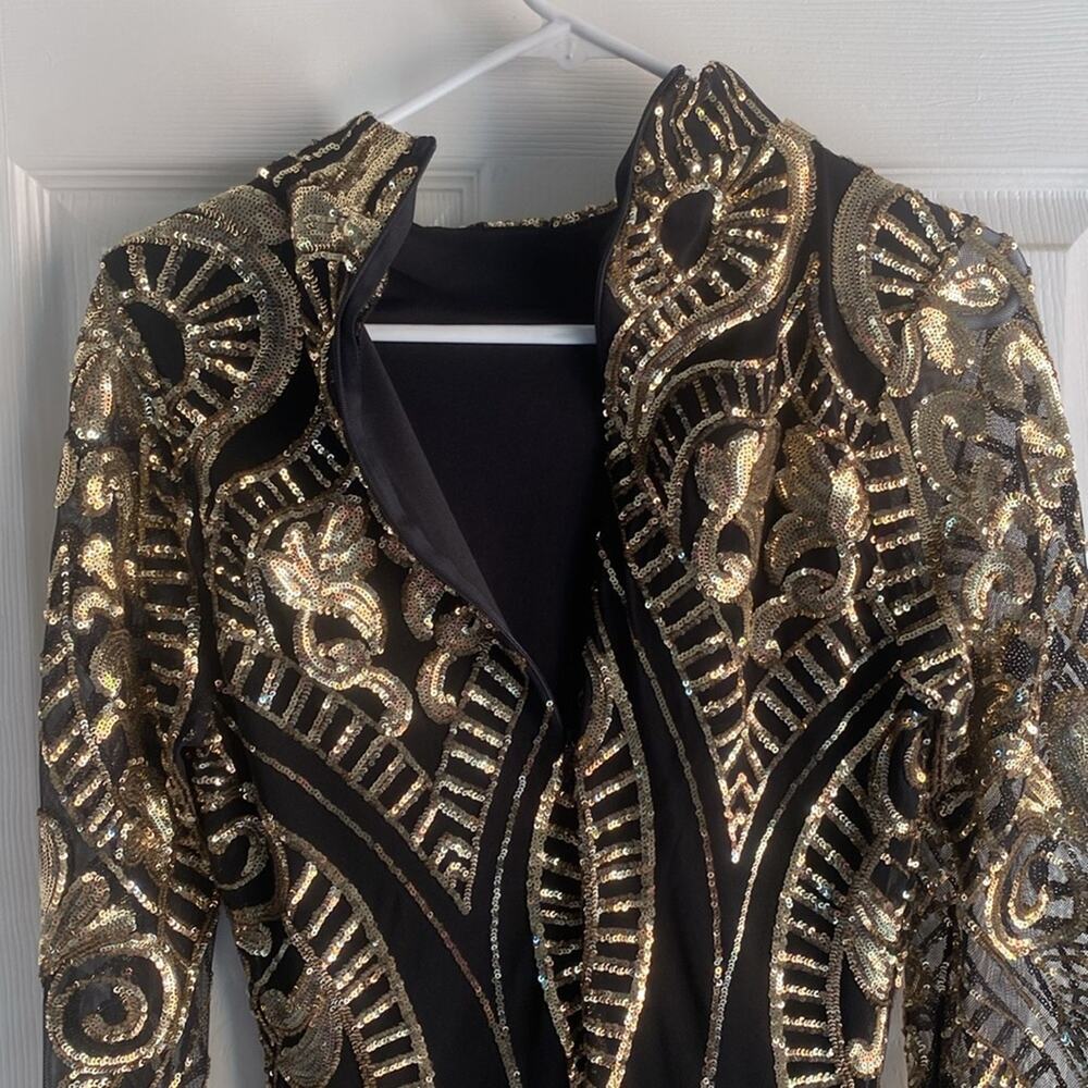 Black & Gold Sequin Bodycon Long Sleeve Dress M - Picture 10 of 10